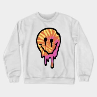 Pink and Orange Tie Dye Drippy Smiley Face Crewneck Sweatshirt